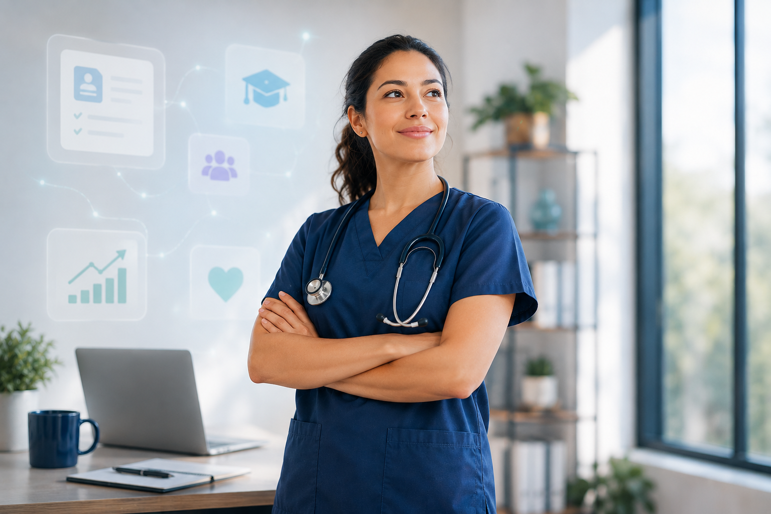 Confident nurse in modern workspace