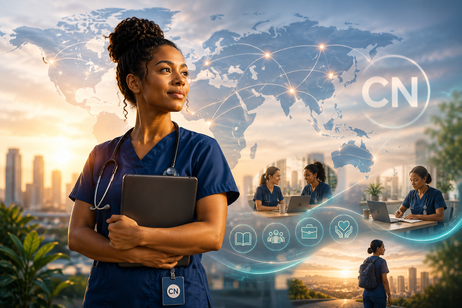 A diverse group of nurses standing together